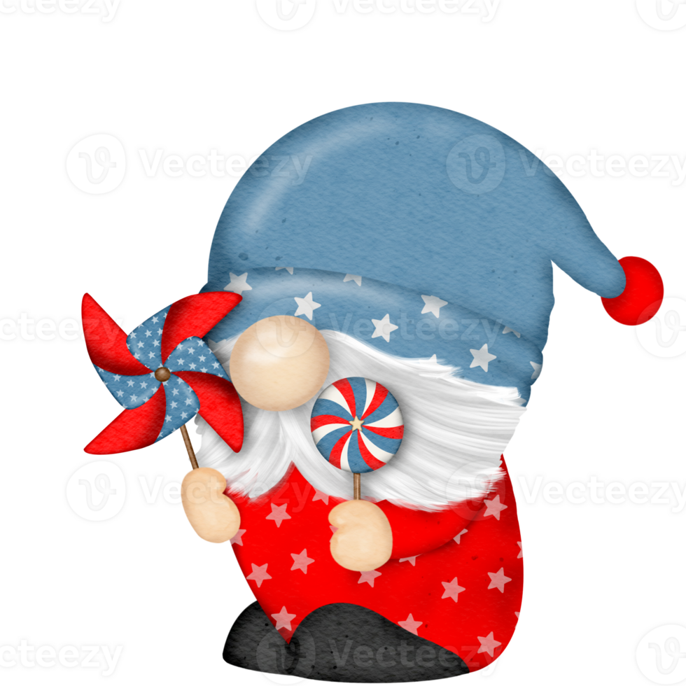 4th of july america independence gnomes character Digital painting watercolor png