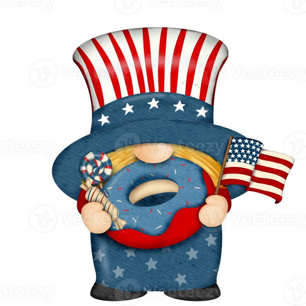 4th of july america independence gnomes character Digital painting watercolor png