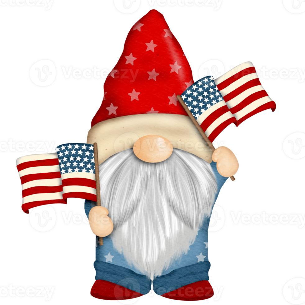 4th of july america independence gnomes character Digital painting watercolor png