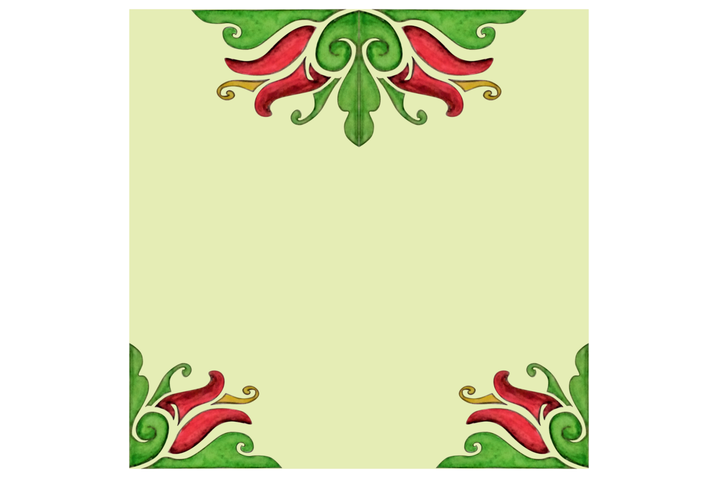 Green Background With Red Flower And Flora Ornament Border Design png