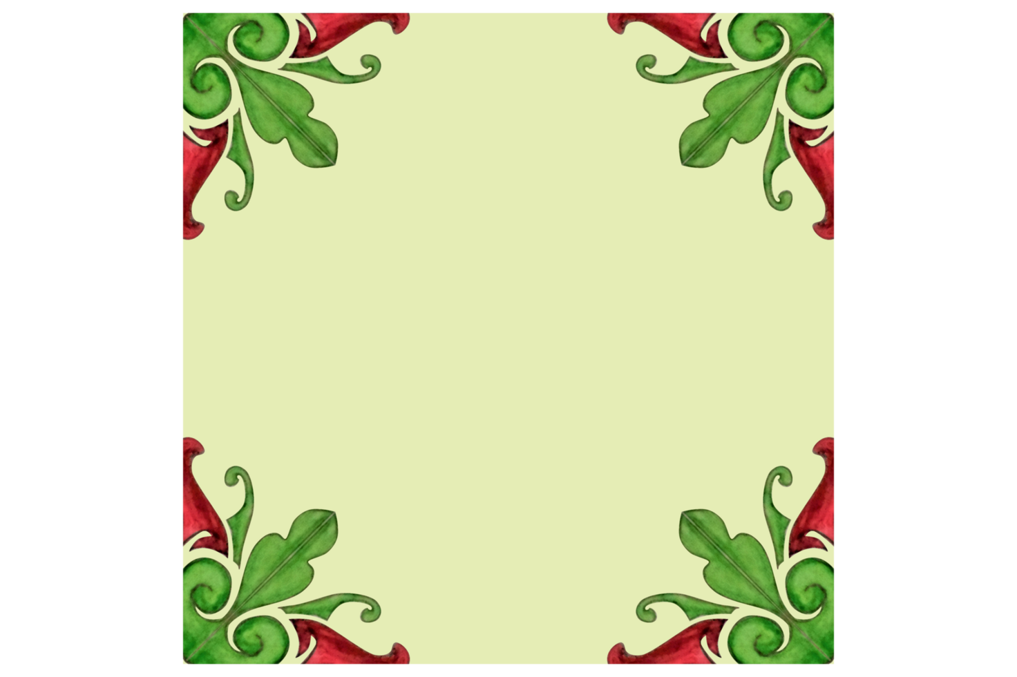 Green Background With Red Flower And Flora Ornament Border Design png