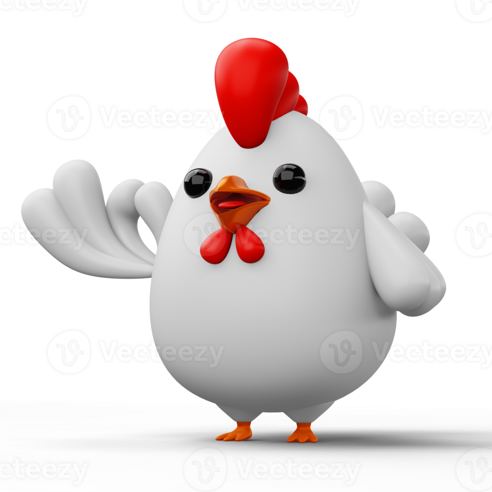 Cute cartoon chicken, animal character, 3d rendering png