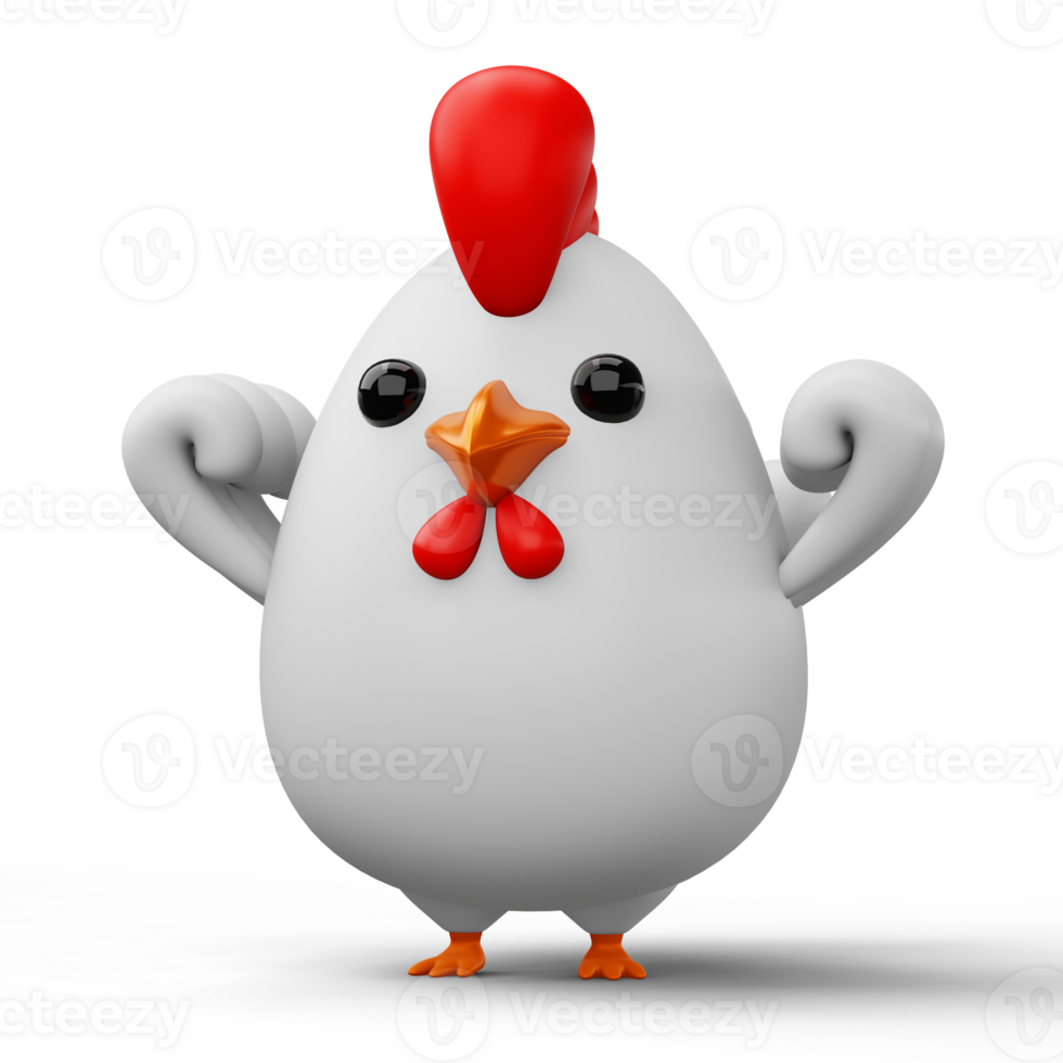 Cute cartoon chicken, animal character, 3d rendering png