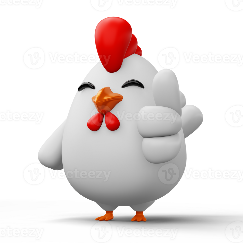 Cute cartoon chicken, animal character, 3d rendering png