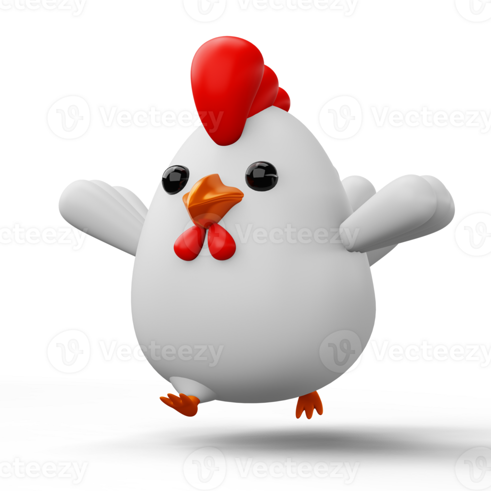 Cute cartoon chicken, animal character, 3d rendering png