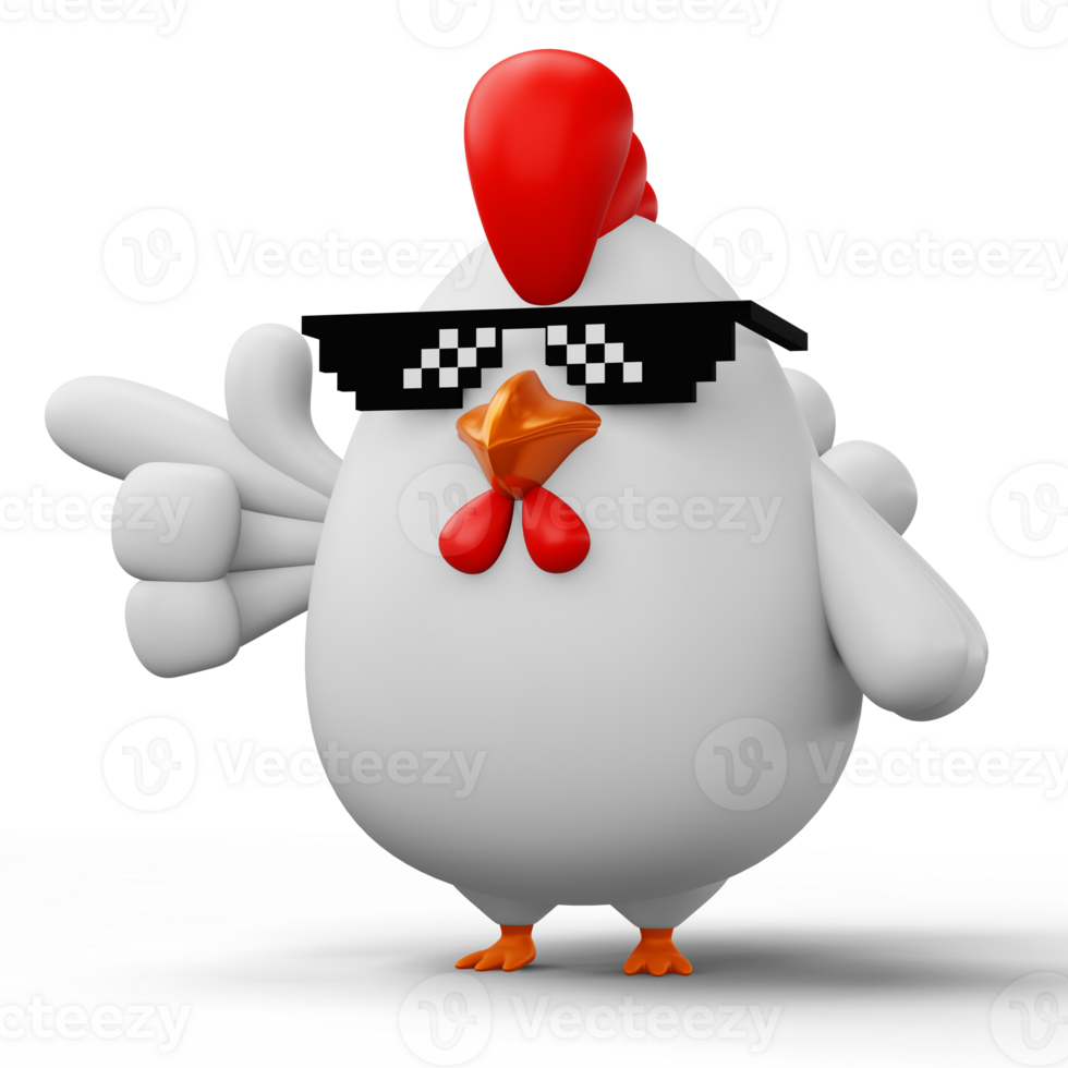 Cute cartoon chicken, animal character, 3d rendering png