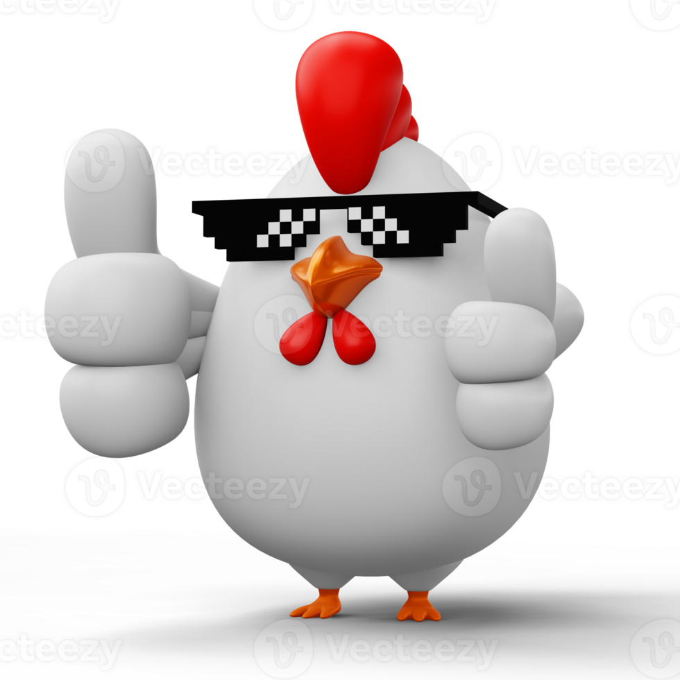 Cute cartoon chicken, animal character, 3d rendering png
