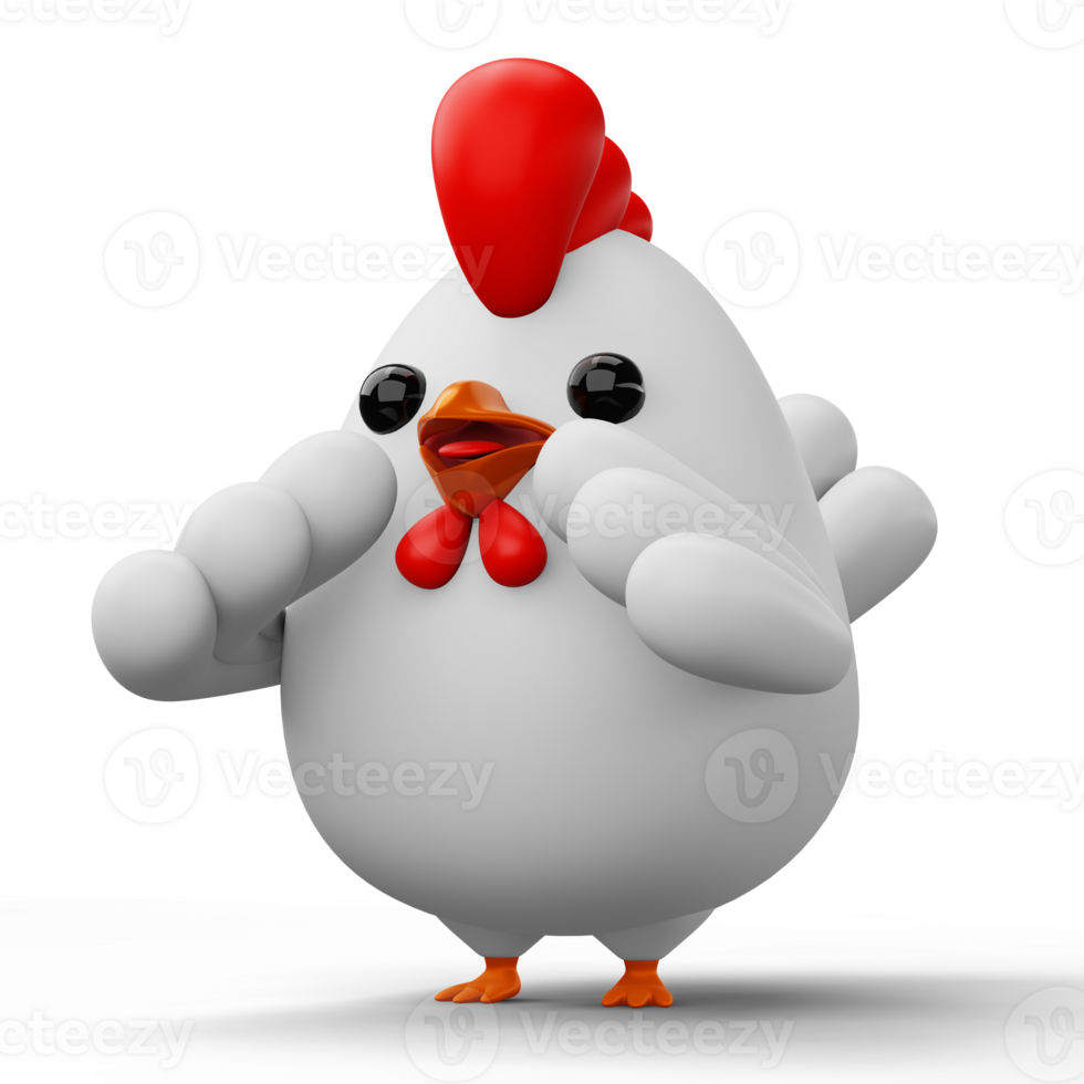 Cute cartoon chicken, animal character, 3d rendering png