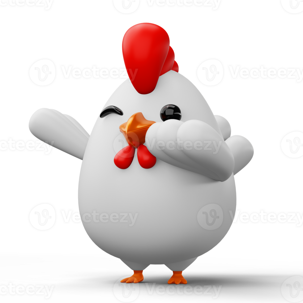 Cute cartoon chicken, animal character, 3d rendering png