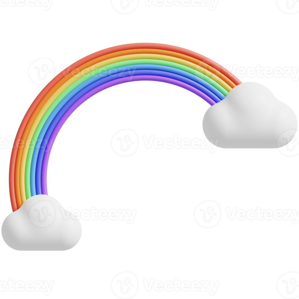 Rainbow with cloud cartoon .3d render illustration. png