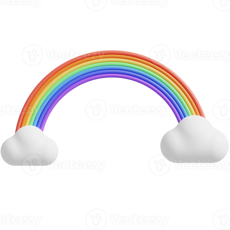 Rainbow with cloud cartoon .3d render illustration. png