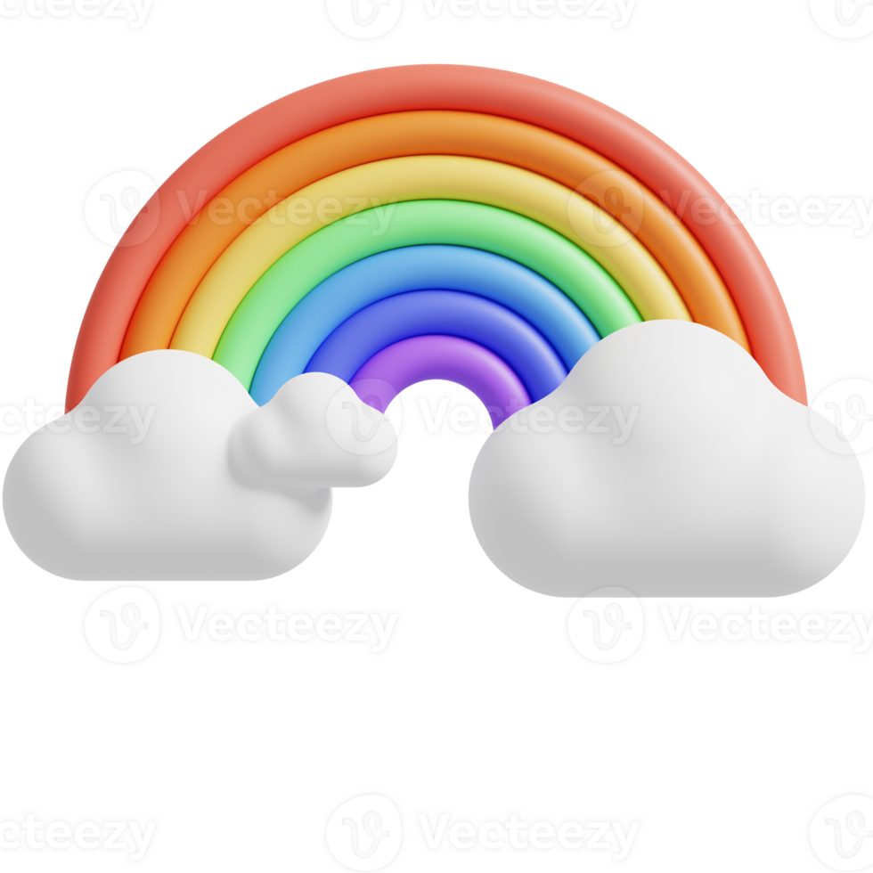 3D Rainbow with cloud and sun. 3d render illustration. png