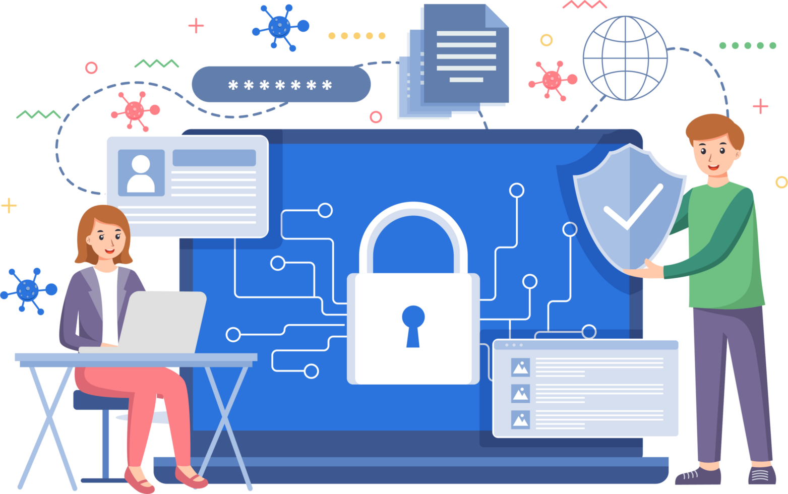 Digital Daten Schutz Design Illustration. Cyber Sicherheit Illustration Hintergrund. Wolke Computing Netzwerk Sicherheit Konzept png