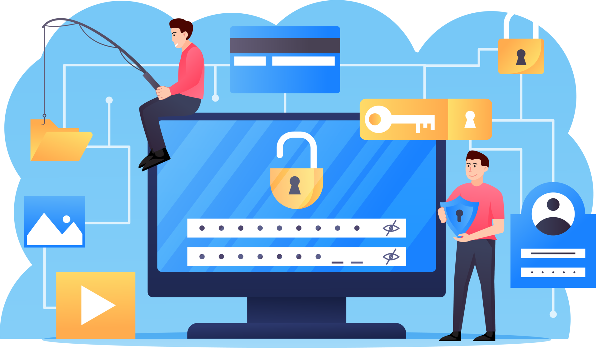 Digital data protection design illustration. Cyber security