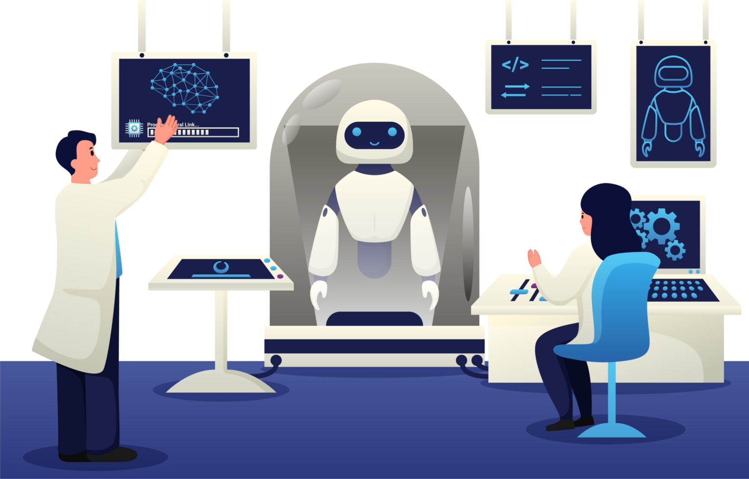 artificiell intelligens design illustration. ai teknologi och cyber bakgrund och baner. trogen teknologi service och kommunikation artificiell intelligens begrepp png