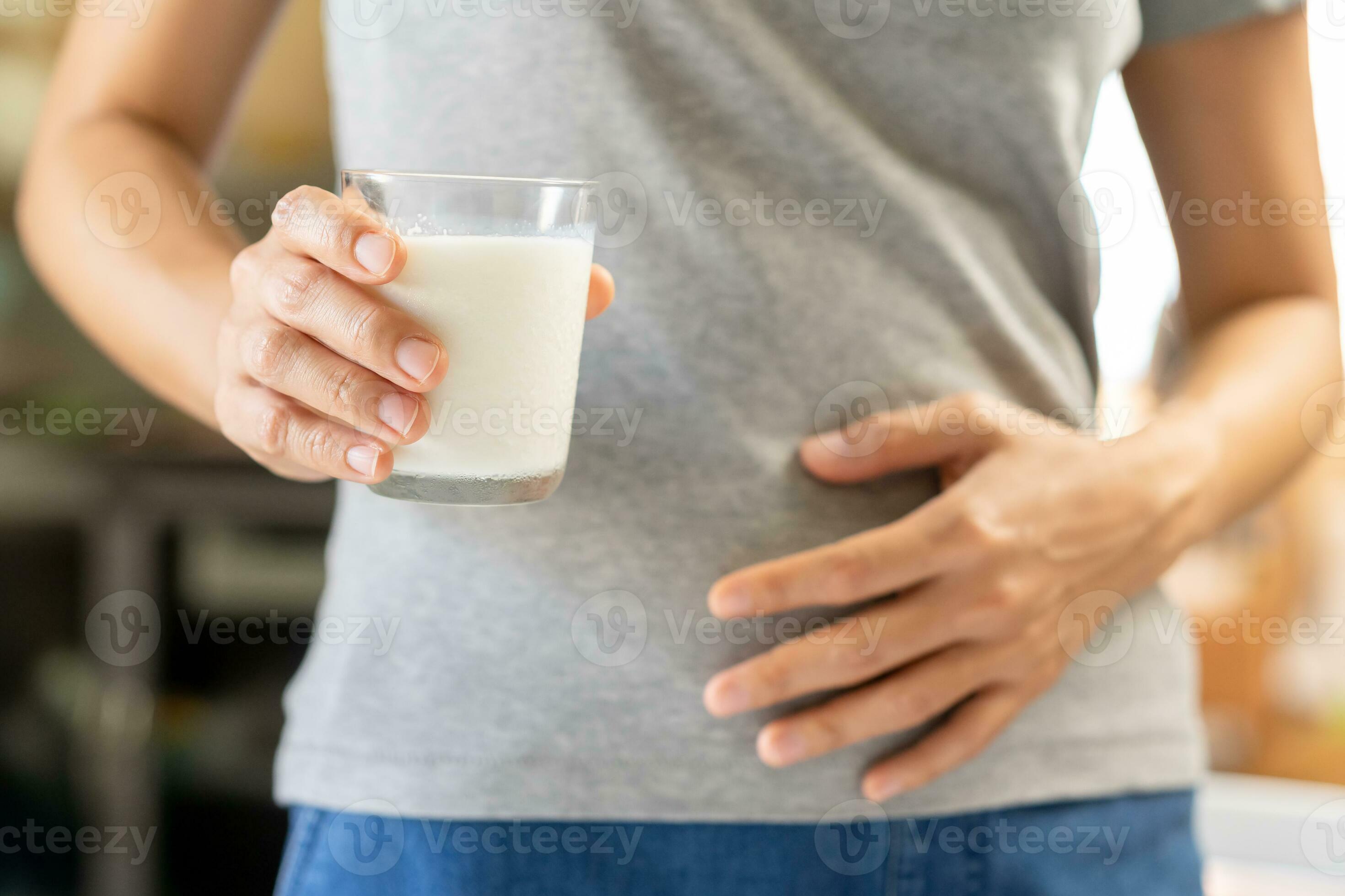 Pain, Allergy young asian woman, girl hand in belly suffer after drink