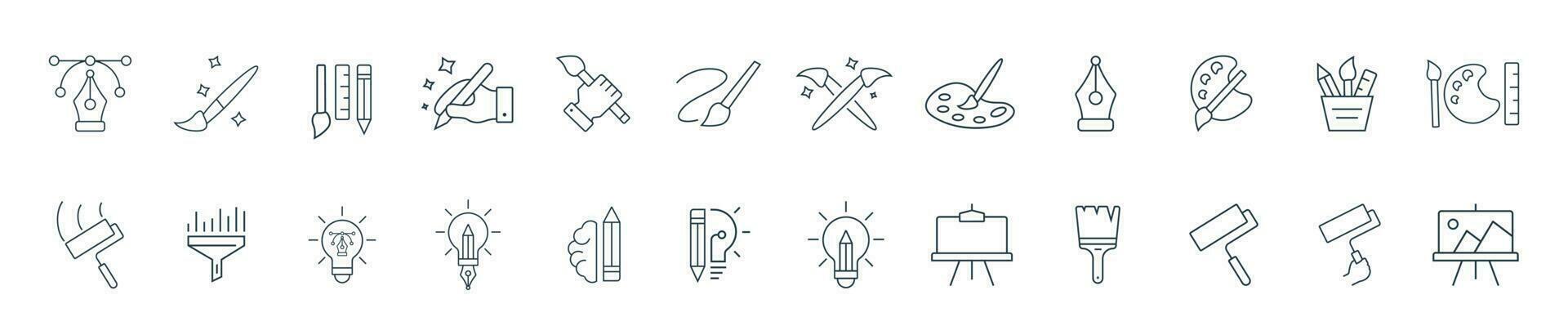Art icon, Creativity, and paint icon set line art vector