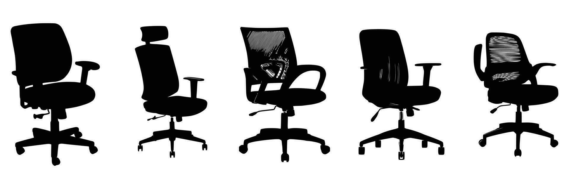cinco oficina sillas siluetas vector diseño.