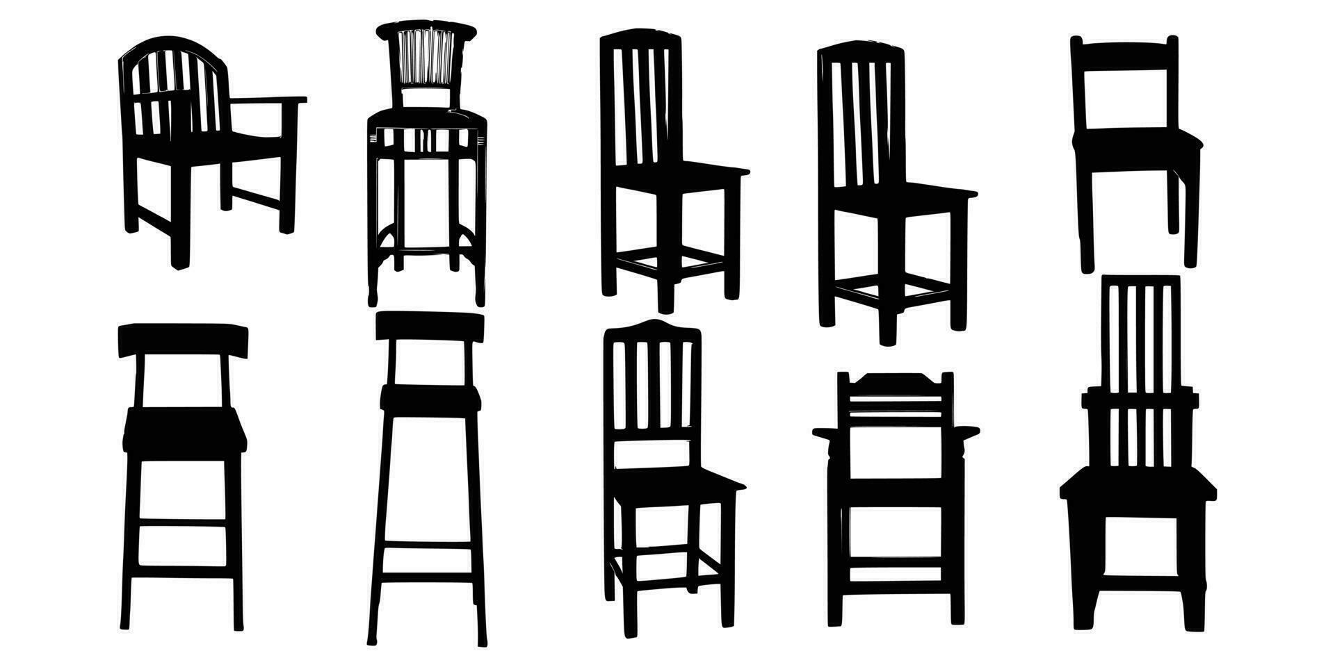 Ten Wooden Chairs Silhouette vector, Chair silhouette vector. vector
