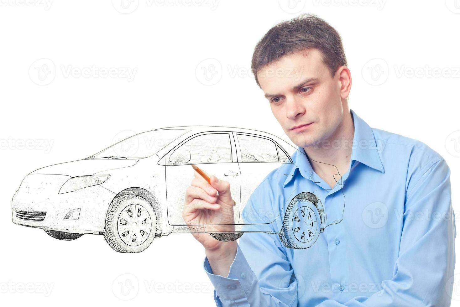 Men drawing a car. photo