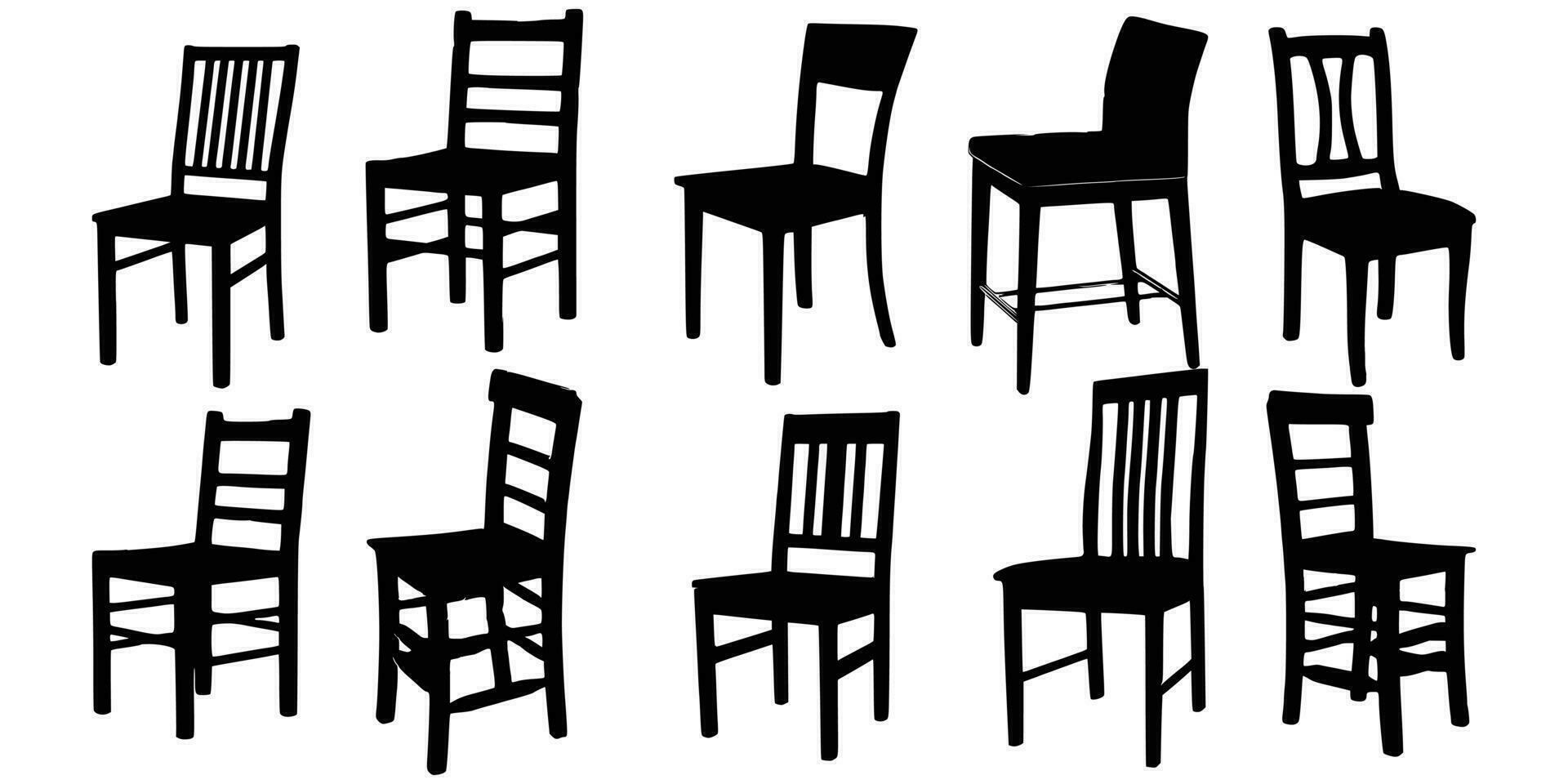 Ten Wooden Chairs Silhouette vector, Chair silhouette vector. vector