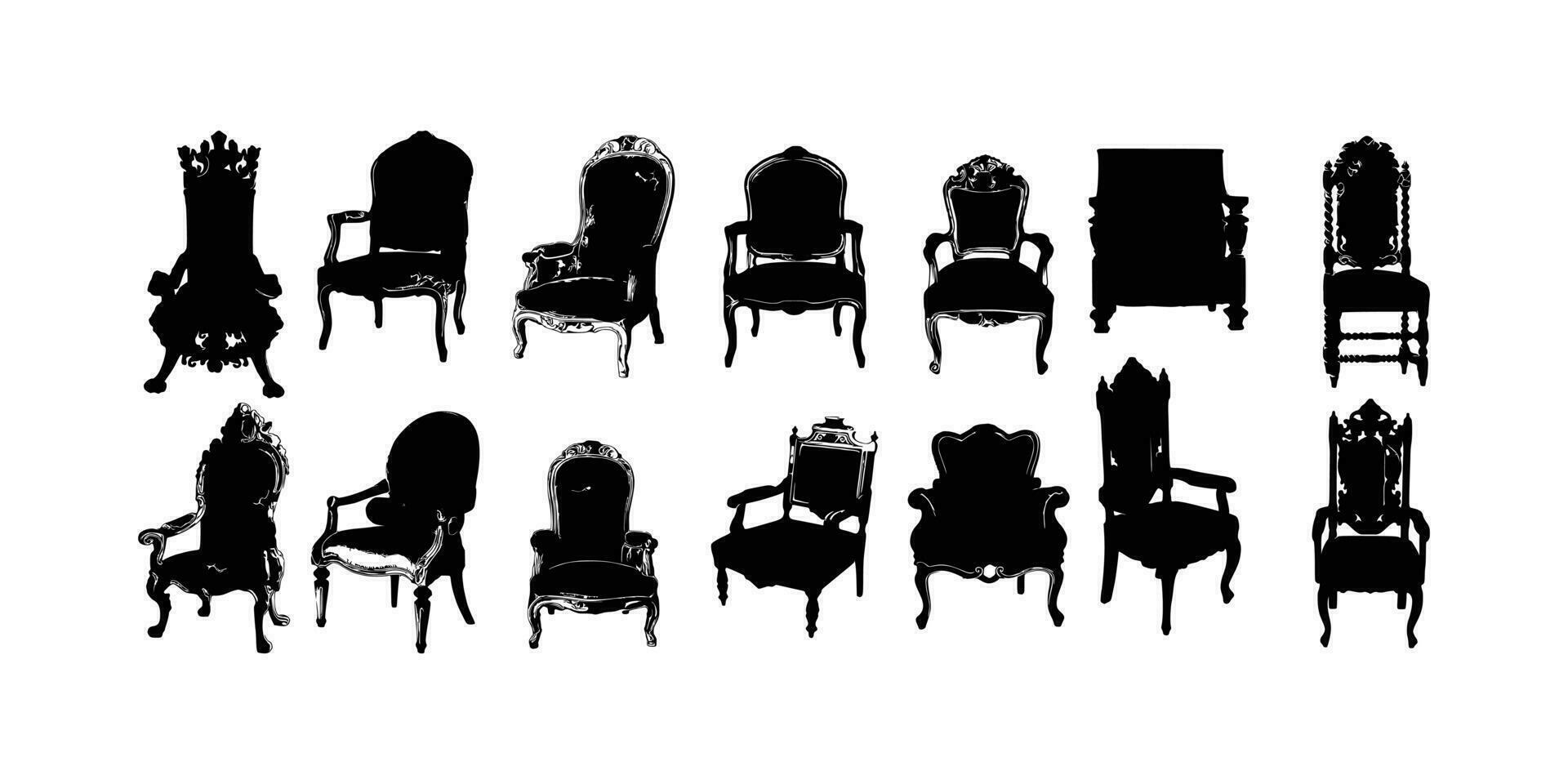 silla conjunto silueta diseño vector