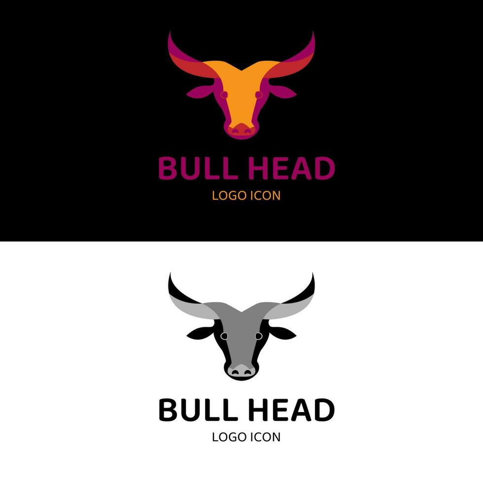 Bull head with big horn for colorfull and retro vintage ranch farm logo design vector