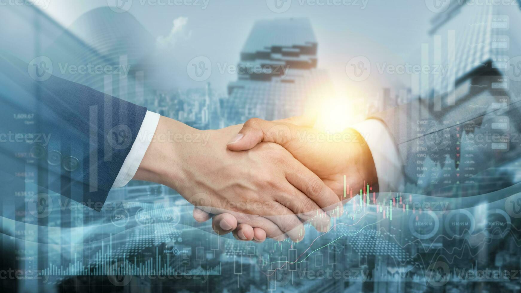 Business finance and investment cooperation, business people shaking hands for business investment partnership, global company growth graph chart, partnership and teamwork, banking and stock market. photo
