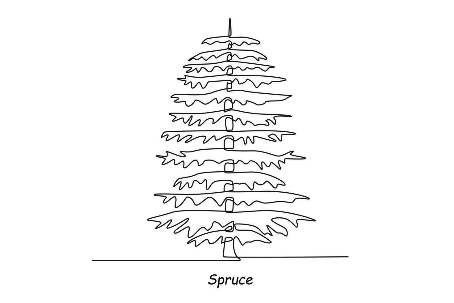Single one line drawing spruce. Tree concept. Continuous line draw design graphic vector illustration.