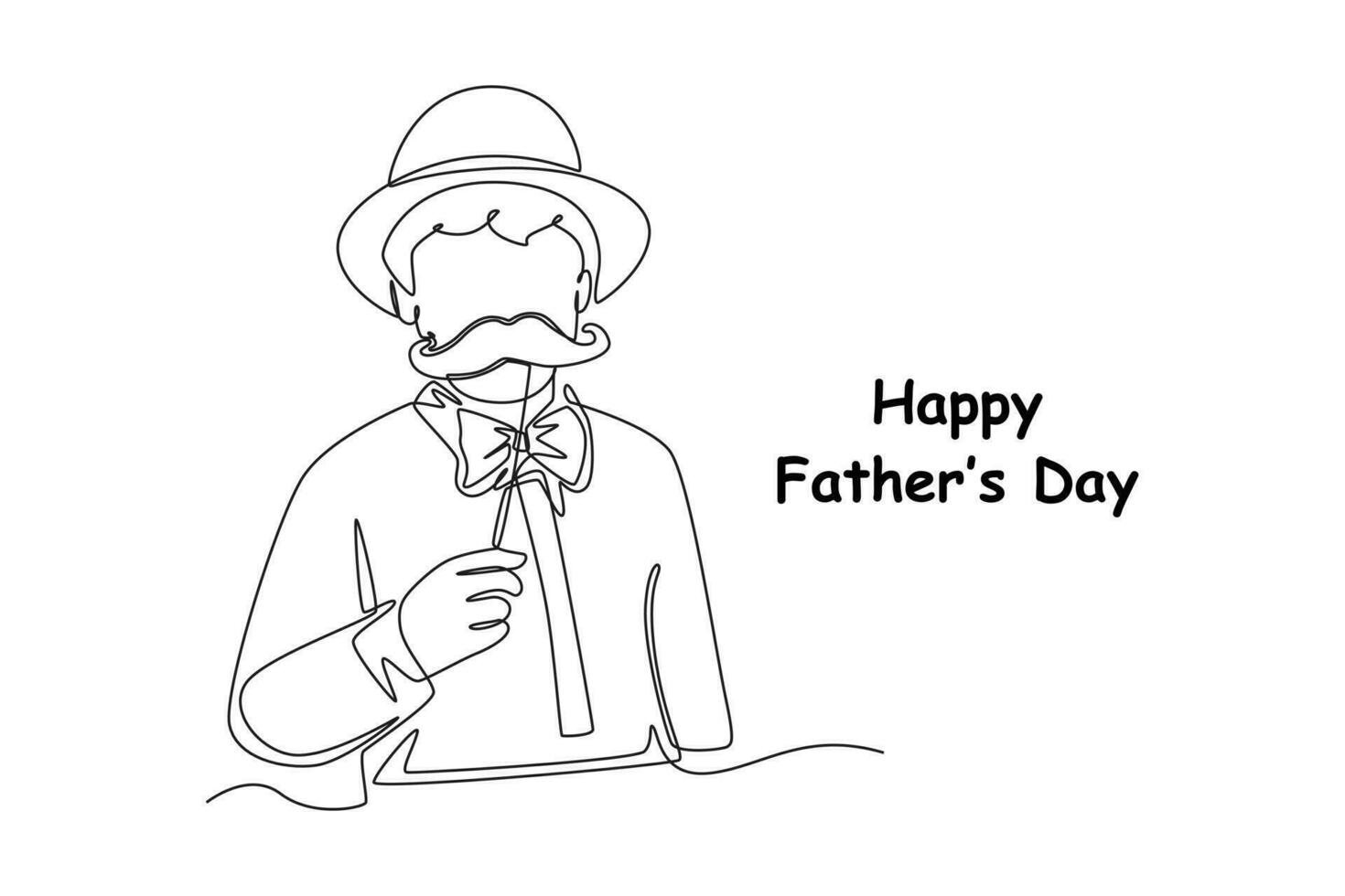 Continuous one line drawing of son wearing his father's fake mustache. Happy father's day concept. Single line draw design vector graphic illustration.