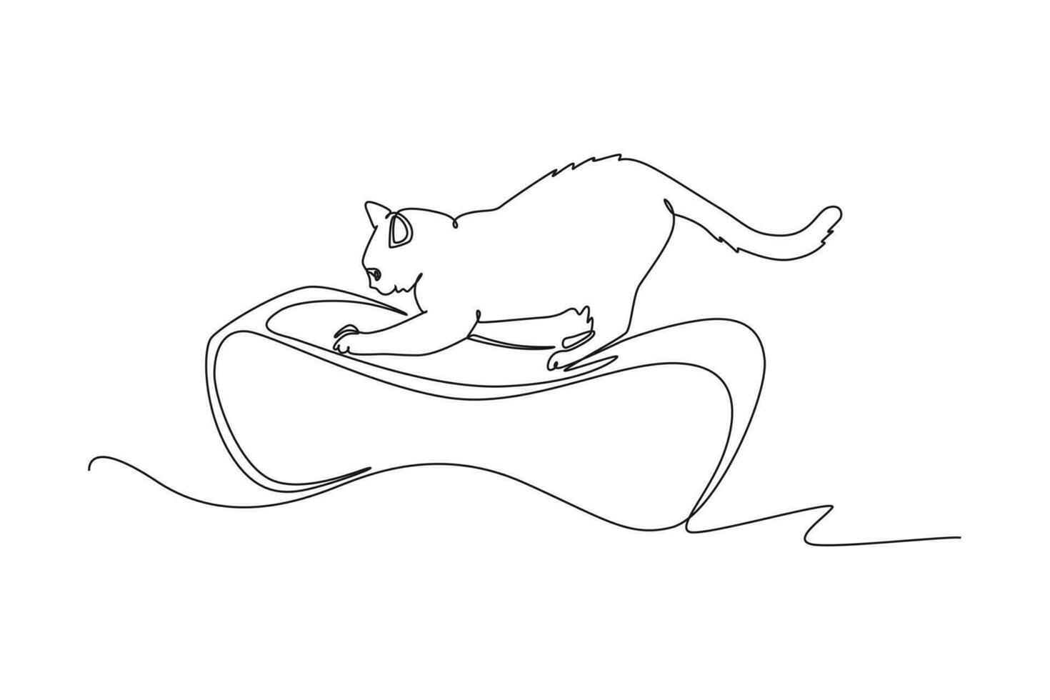 Continuous one line drawing scratching cat. Urban pets concept. Single line draw design vector graphic illustration.