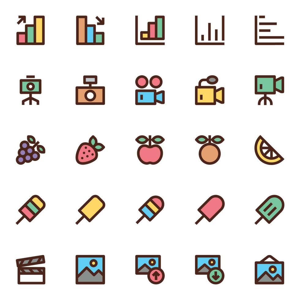 iconos de contorno de color rellenos para la interfaz de usuario. vector