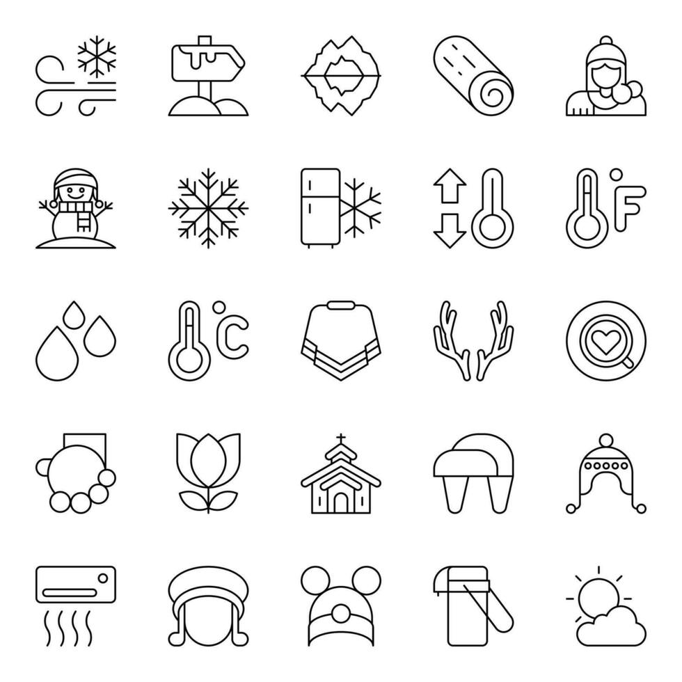 Outline icons for Winter season. vector