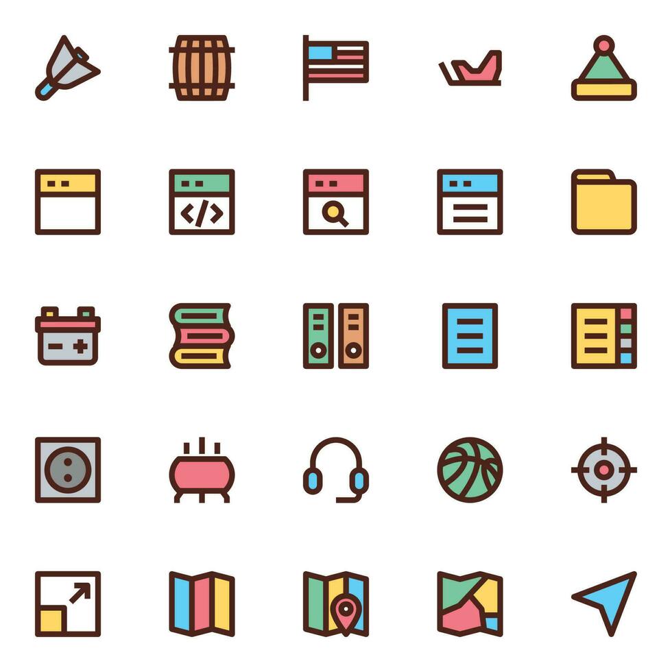 iconos de contorno de color rellenos para la interfaz de usuario. vector