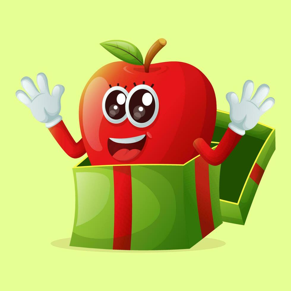 Cute apple character receiving gifts vector