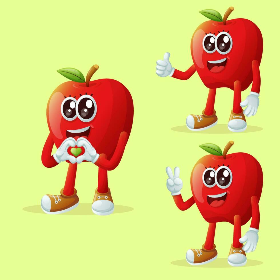 Cute apple characters making playful hand signs vector