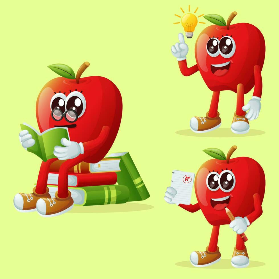 Cute apple characters being clever vector