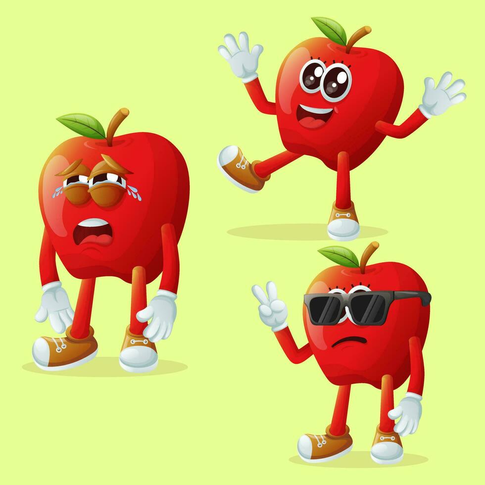 Cute apple characters with emoticon faces vector