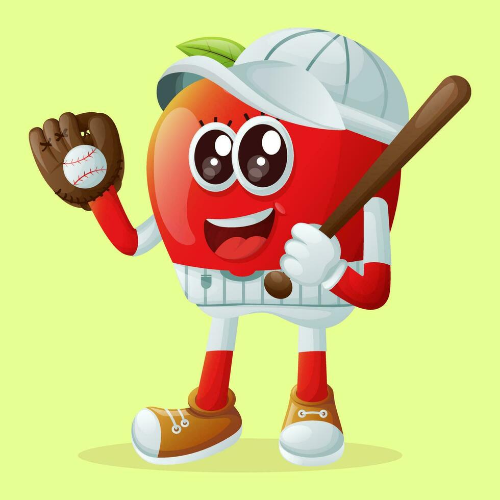 Cute apple character playing baseball vector