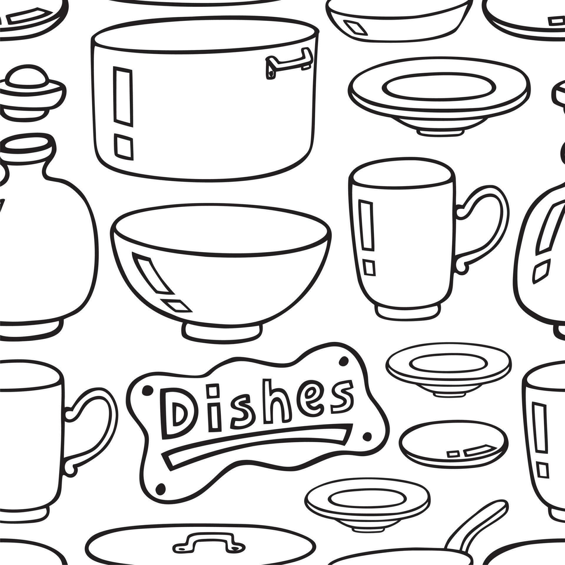 Hand drawn kitchen seamless doodle pattern, cafe or house template design. Restaurant wall