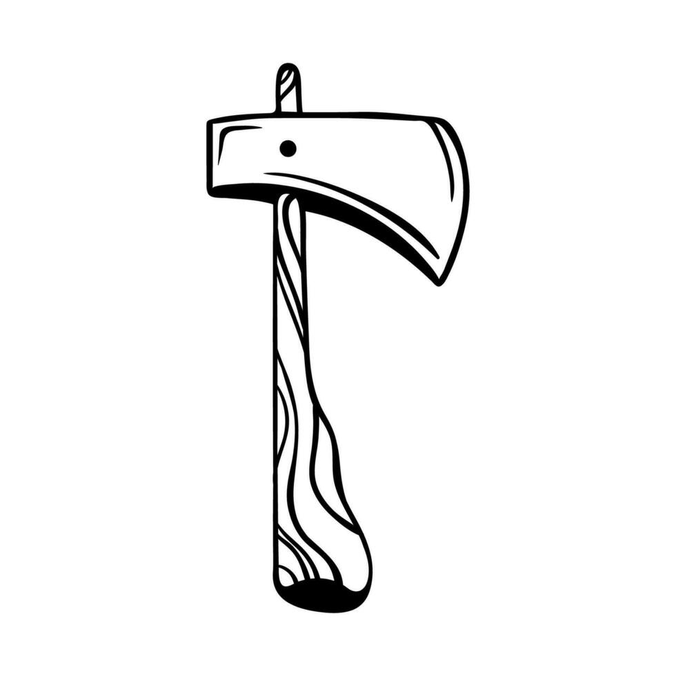 Axe tool for working with wood. Linear drawing. vector