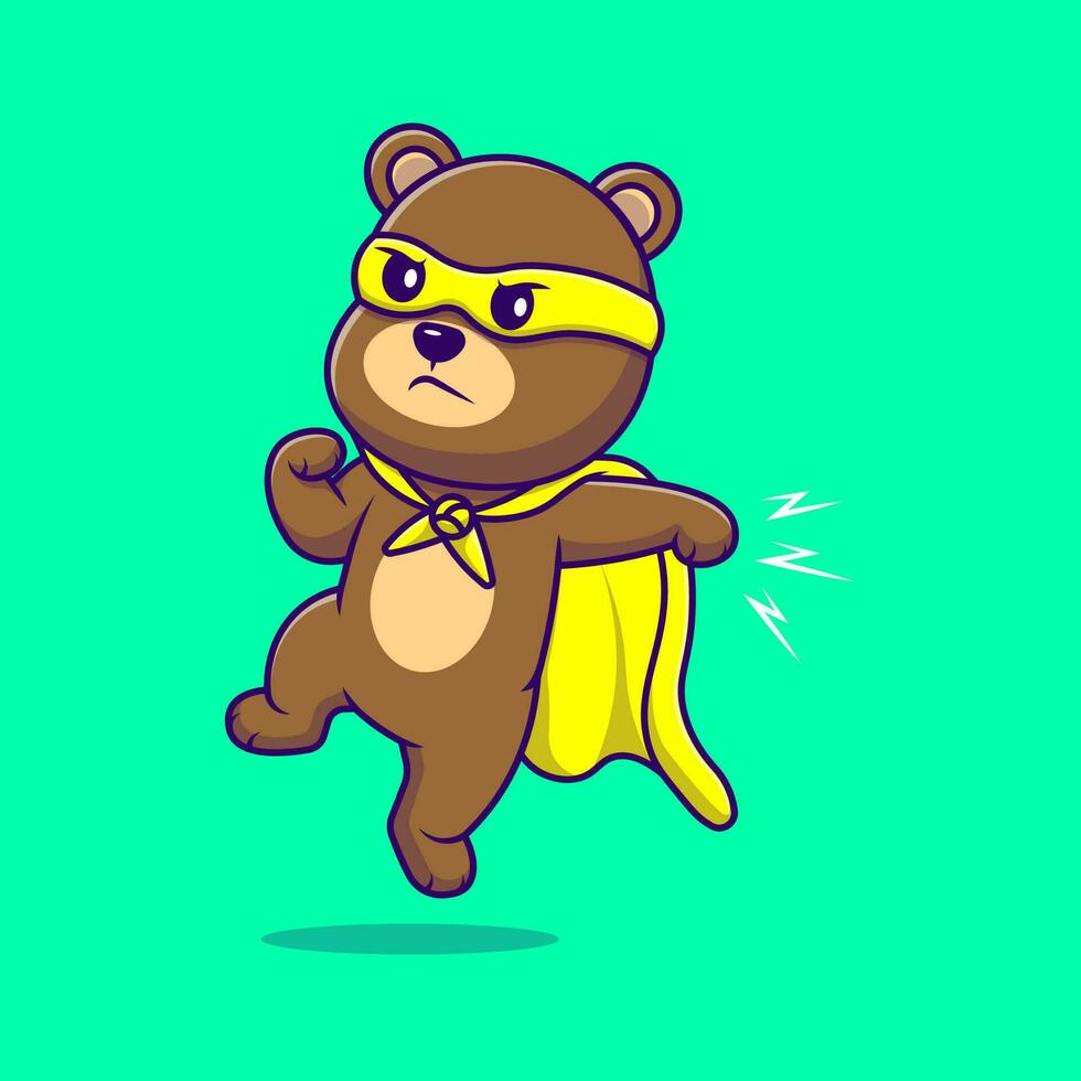 Cute Bear Super Hero Cartoon Vector Icons Illustration. Flat Cartoon Concept. Suitable for any creative project.