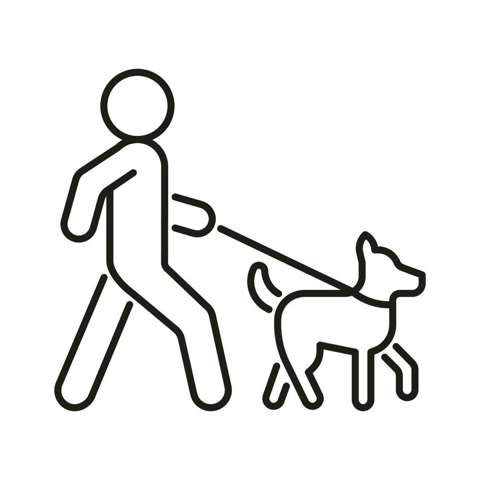 Person walk with dog on leash, line icon. Owner pet. Vector outline sign