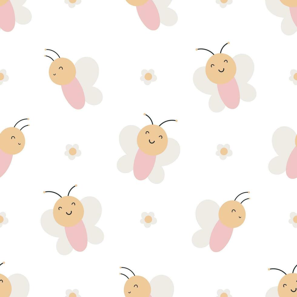 Seamless pattern with cute butterfly and flowers. For card, posters, banners, books, printing on the pack, clothes, fabric, wallpaper, textile or dishes. vector