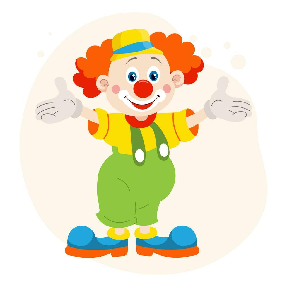 Cute funny cartoon clown. Children's card, print, colorful illustration, vector