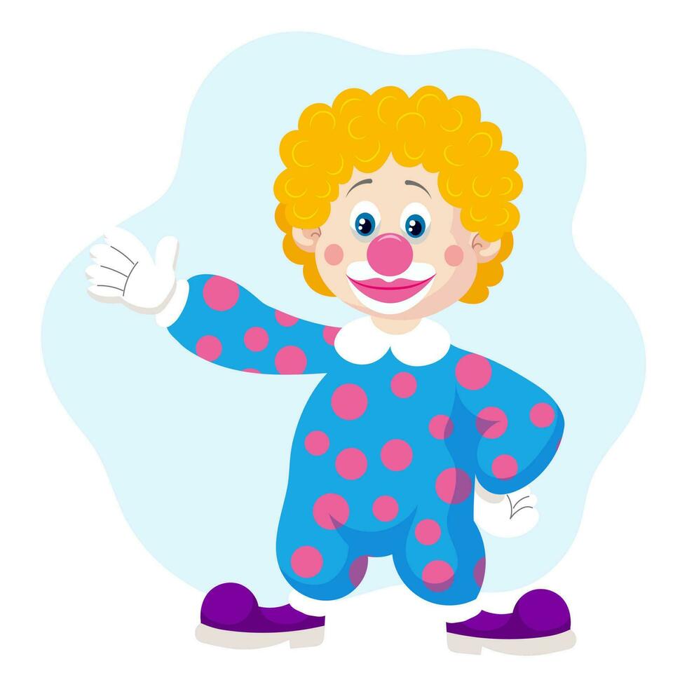 Cute funny cartoon clown. Children's card, print, colorful illustration, vector