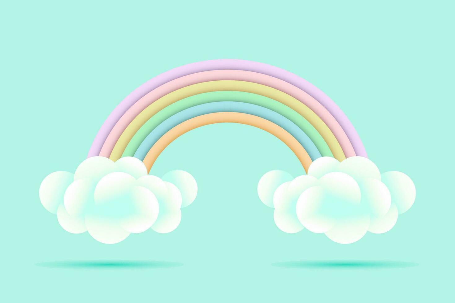 3d baby shower, rainbow with clouds and stars on a pale green background, childish design in pastel colors. Background, illustration, vector. vector