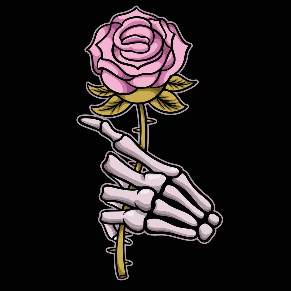 Skull hand rose vector