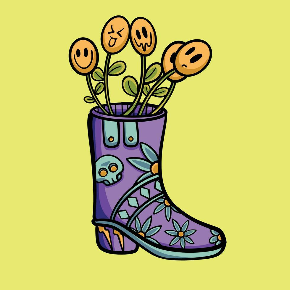 emoticon flor Zapatos tatuaje dibujos animados vector