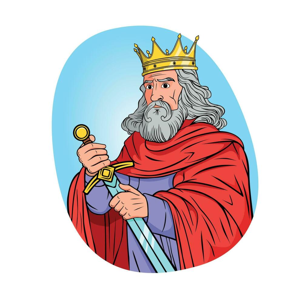Warrior King. A strong, tall, brave king with a sword on white background vector